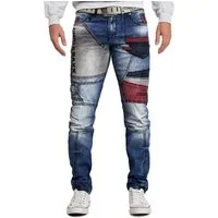 Cipo & Baxx Regular-fit-Jeans Herren bequem Biker Hose Stonewashed BA-CD574 (1-tlg) mit auffälligem Patchwork-Stil