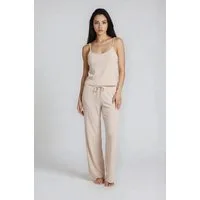 Mademoiselle Sommeil Pyjama Damen Camisole-Schlafanzug aus Pointelle-Strick in Naturweiß (2 tlg) 100% Baumwolle, lange Hose mit Taschen, gefertigt in Polen