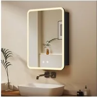 WDWRITTI Spiegelschrank Rechteckig Spiegelschrank Schwarz Aluminium Badezimmerspiegelschrank (1türig 50x70 40x60cm, 3Lichtmodi, Dimmbar, Anti-fog, Memory) Doppelseitiger HD Spiegel, vormontiert geliefert, IP44