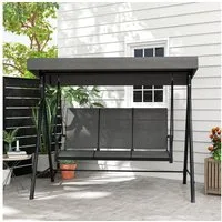 Outsunny Hollywoodschaukel Gartenschaukel mit Verstellbarem Dach, mit Armlehne, 3-Sitzer, Verstellbares Dach, Relaxstuhl, 1 tlg., Schaukelstuhl, für Garten, Balkon, Dunkelgrau