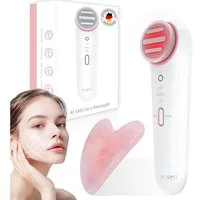FOSMET Gesichtsmassagegerät Gesichtsmassagegerät gegen Falten – 6-in-1 Anti-Aging Gerät, Für das Gesicht- und Halsbereich, Multifunktionales Gesichtspflegegerät mit EMS, LED &RF