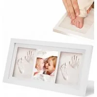 AIMAX Bilderrahmen zum Basteln Baby Handabdruck und Fußabdruck Set – Gipsabdruck Baby Hand und Fuß , für 3 Bilder (Abdruckset Baby Personalisierte Erinnerung & Geschenke für Neugeborene, 1 St), Geburt, Taufe, Baby-Part uvm, Collagerahmen Baby Bilderr