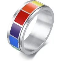 Order & Smile Schmuck Fingerring Drehring „Regenbogen“: Spinning Ring aus Edelstahl