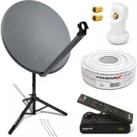 PremiumX Satelliten-Komplettanlage 80cm Single LNB Stativ Kabel Sat-Receiver SAT-Antenne