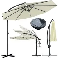 Huracan Sonnenschirm LED Solar Ø 250/300/350cm Ampelschirm mit Kurbel, Ständer, Gartenschirm Balkonschirm UV-Schutz Aluminium wasserdicht 360°neigbar