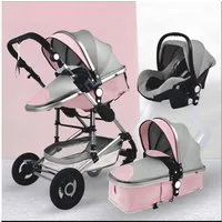 TPFFamily Kombi-Kinderwagen Babyschale Baby Buggy Babywanne 5-Punkt-Sicherheitsgurt Moskitonetz, Getränkehalter Kinderwagen 3 in 1 inkl. großem Zubehörset Rosa-Grau