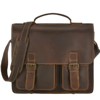 Aktentasche XL 2 Hauptfächer braun 39x33cm A4 | Greenburry Buffalo Leder Lehrertasche für Herren. Massive Businesstasche aus dickem Büffelleder.