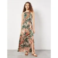 Apricot Maxikleid Tropisches Midikleid (mit Bindeband) mit Bindeband