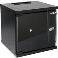 HMF Serverschrank Netzwerkschrank, Serverschrank 10 Zoll, 6 HE, 300 mm Tiefe, Voll montiert, Glastür, Schwarz