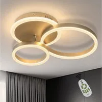 Nettlife LED Deckenleuchte Gold 3 Ringe Wohnzimmer Dimmbar 46W mit Fernbedienung 50CM, Dimmbar, LED fest integriert, Wohnzimmer Schlafzimmer Küche Esszimmer Büro