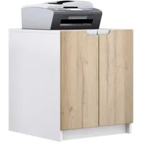 Vladon Kommode Logan (Aktenschrank, mit 2 Fächern und 2 Türen), Druckerschrank Weiß matt/Eiche Natur (51 x 60,5 x 54 cm)