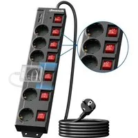 DEWENWILS Steckdosenleiste 6-fach (einzeln schaltbar, USB-Anschlüsse, Kindersicherung, Überspannungsschutz, Kabellänge 3 m), Mehrfachsteckdose mit USB, 16A/3680W