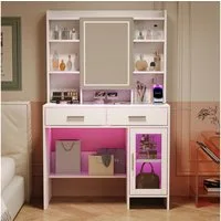 Simurq Schminktisch Schminktisch, Frisiertisch, Kosmetiktisch, Make-up-Tisch, Weiß (1 Schminktisch, Ohne Hocker), Frisiertisch mit gehärteter Glasplatte, 87x40x150 cm(LxBxH)