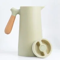 KVOTA Isolierkanne 1L Thermoskanne Glaskolbe Olive Holzgriff 1-Click Öffnung, 1 l
