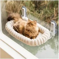 AIMAX Katzenliege Katzen-Hängematte, Fensterliege für Katzen, faltbar, 52 × 30 cm, Katzenhängematte Fenster mit Saugnäpfen und Plüschrand, für Katzen