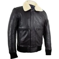 MDM Lederjacke Herren Lederjacke Fliegerjacke echtes Leder schwarz (Flieger Motorrad Lederjacke, Bomber Leder Jacke) mit herausnehmbaren Protektoren, Echtes Fell am Kragen