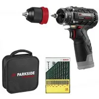 PARKSIDE PERFORMANCE® Akku-Drehschlagschrauber 12V Akku-Bohrschrauber PBSPA 12+ Bosch Bohrerset (ohne Akku)