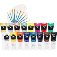 CREATEST Bastelfarbe Acrylfarben-Set 16x75 ml inkl. Pinsel & Mischpalette wasserfest, Für Leinwand, Holz & mehr ideal als Künstlerbedarf und Geschenkidee