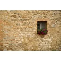 Papermoon Fototapete STEIN-WAND-FENSTER TOSKANA ITALIEN BLUME MAUER ALTSTADT
