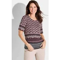 GOLDNER T-Shirt Kurzgröße: Halbarm Oberteil mit Streifen, Viskose Stretchshirt mit Grafikdruck, Rundhals, halblang, Streifen-Saum