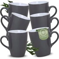 matches21 HOME & HOBBY Tasse Kaffeetassen 6er Set aus Keramik 340ml, Teetassen in Grau, 6-tlg., Keramik, Moderne Kaffeebecher Spülmaschinenfest & Mikrowellengeeignet