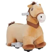 AIYAPLAY Reittier 6V, in Pferdform, 2 km/h, mit Musik, Fußpedal, für Kinder 1,5-3 Jahre, Braun