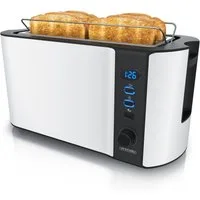 Arendo Toaster Edelstahl, Langschlitz, Display mit Restzeitanzeige, Krümelschublade, 2 lange Schlitze, für 4 Scheiben, 1500 W, Defrost Funktion, Wärmeisolierendes Gehäuse, mit Brötchenaufsatz