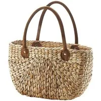 Kobolo Shopper Korbtasche aus Wasserhyazinthe natur Ledergriffe