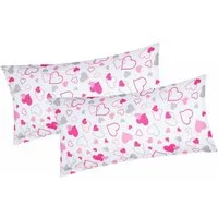 Heubergshop Kissenbezug, (2 Stück), 2er Set 40x80cm Kleine und große Herzen Baumwolle (KY-550/1-40x80)