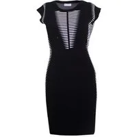 Passioni Strickkleid Figurbetontes Mini-Kleid in Schwarz mit Weißen Streifendetails