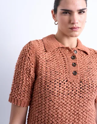 TOPSHOP - TSALICE SS POLO PULLOVER Rust - Gr. - XS