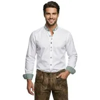 Moschen-Bayern Trachtenhemd Trachtenhemd SLIM FIT Herren Stehkragen Wiesnhemd Hirsch Langarm Weiß