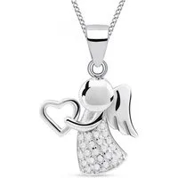 Goldene Hufeisen Engelanhänger Schutzengel Herz Zirkonia Anhänger mit Kette 925 Silber Engelkette (Halskette Set, inkl. Geschenkbox), Schmuck Geschenk, mit Zirkonia Steine