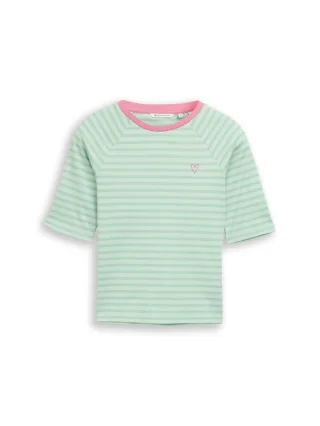 Denim Tom Tailor - T-Shirt mit Streifenmuster tonal matcha green stripe - Gr. - XS