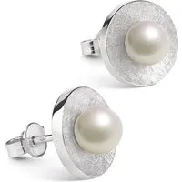 Materia Perlenohrringe Damen Muschelkernperle Weiß Ø11mm SO-156, 925 Sterling Silber, rhodiniert, gebürstet