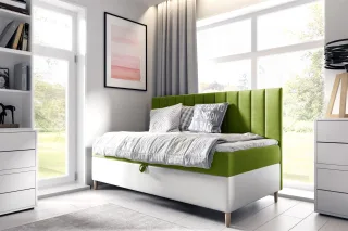 Boxspringbett Gästebett Kinderbett HELVI Nr.2 80x200cm Weiss-Grün