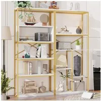 STILVORA Bücherregal Regal Wohnzimmer Standregal Büroregal Weiß+Gold leicht zu reinigen