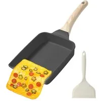 BlingBin Bratpfanne Antihaft Tamagoyaki Omelette Pfanne, Eierpfanne mit Holzgriff, Aluminiumlegierung (1er Set, 1-tlg., 1 Stück), Pfanne mit Silikonspatel für Alle Herdarten, Spülmaschinenfest