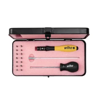 Wiha Drehmoment-Schraubendreher Set TorqueVario -S Micro ESD 0,1-0,6 Nm gemischt 18-teilges Set variabel einstellbare Drehmomentbegrenzung mit Box...