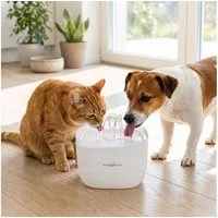 Nedis Trinkbrunnen Trinkbrunnen für Katzen & Hunde 2L, LED Wasserautomat ultra-leise, 2L Katzenbrunnen mit 360° Wasserfall, 4-fach Filter & LED-Licht