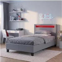 CARO-Möbel Polsterbett HIMALAYA, Polsterbett Einzelbett Jugendbett Bettgestell mit LED 90 x 200 cm