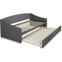 Homestyle4u Schlafsofa 90x200 Gästebett Einzelbett Tagesbett Grau Schlafcouch Schlaffunktion, Set, für 2 Personen Gäste, 2 Liegeflächen, mit ausziehbarem Bett