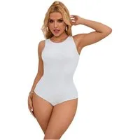 Lau-Fashion Kurzarmbody Tanktop Bodysuit Weiß – Ärmelloser Damen Body mit Applikationen