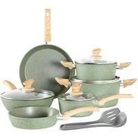 Kitchen Academy Topf-Set, Aluminium, Granit (12-tlg, Pfanne 20cm/28cm, Bratpfanne mit Deckel 24cm, Stielkasserolle mit Deckel 17cm/20cm/24cm, 2 Silikonspatel), Induktion Töpfe Set 12-teilige Granit Kochtöpfe Set