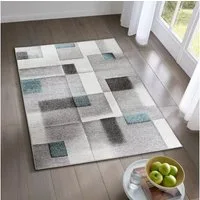 TaCa Home Teppich Designer Kurzflor Teppich Moderne Kunst, rechteckig, Höhe: 12 mm, Wohnzimmer Schlafzimmer Esszimmer, Karos Blau - 80 x 140 cm