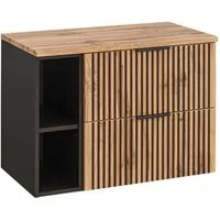 Lomadox Waschbeckenschrank XANTEN-56 mit Regal in anthrazit mit Eiche Nb. schwarz gerillt