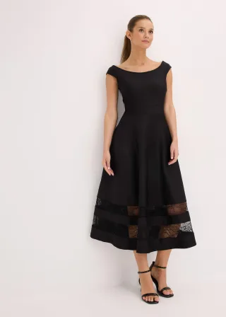 bonprix Carmen-Kleid mit Spitze, schwarz, Gr.44/46 (L), Romantisch und feminin: Carmen-Kleid mit Spitzen-Einsatz und Gürtel