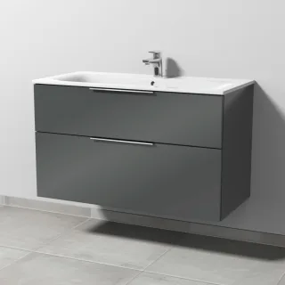 Sanipa 3way Waschtischunterbau zu Geberit Renova Plan Slim Waschtisch mit 2 Auszügen, Anthrazit-Glan UF68879