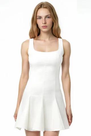 Mini-Kleid aus Stretch-Bengalin mit quadratischem Ausschnitt