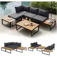 STEELSØN Gartenlounge-Set Zandra, Gartenmöbel-Set mit Ecksofa und Tisch Akazienholz, schwarz